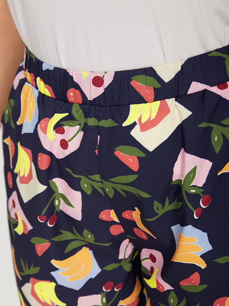 Fruit Print Slant Pocket Elastic Waist Pants
