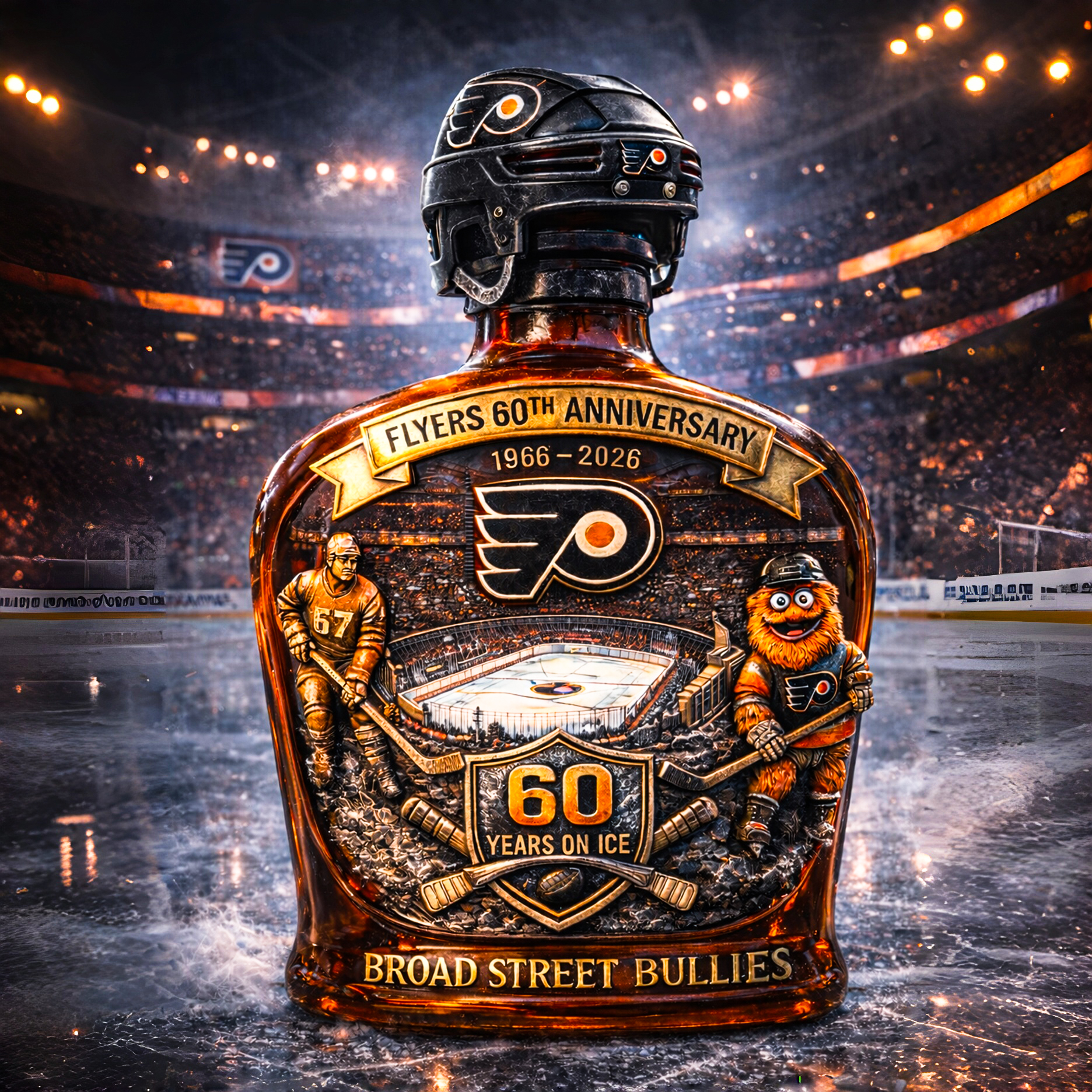 Flyers hockey  60th Anniversary Whiskey Bottle