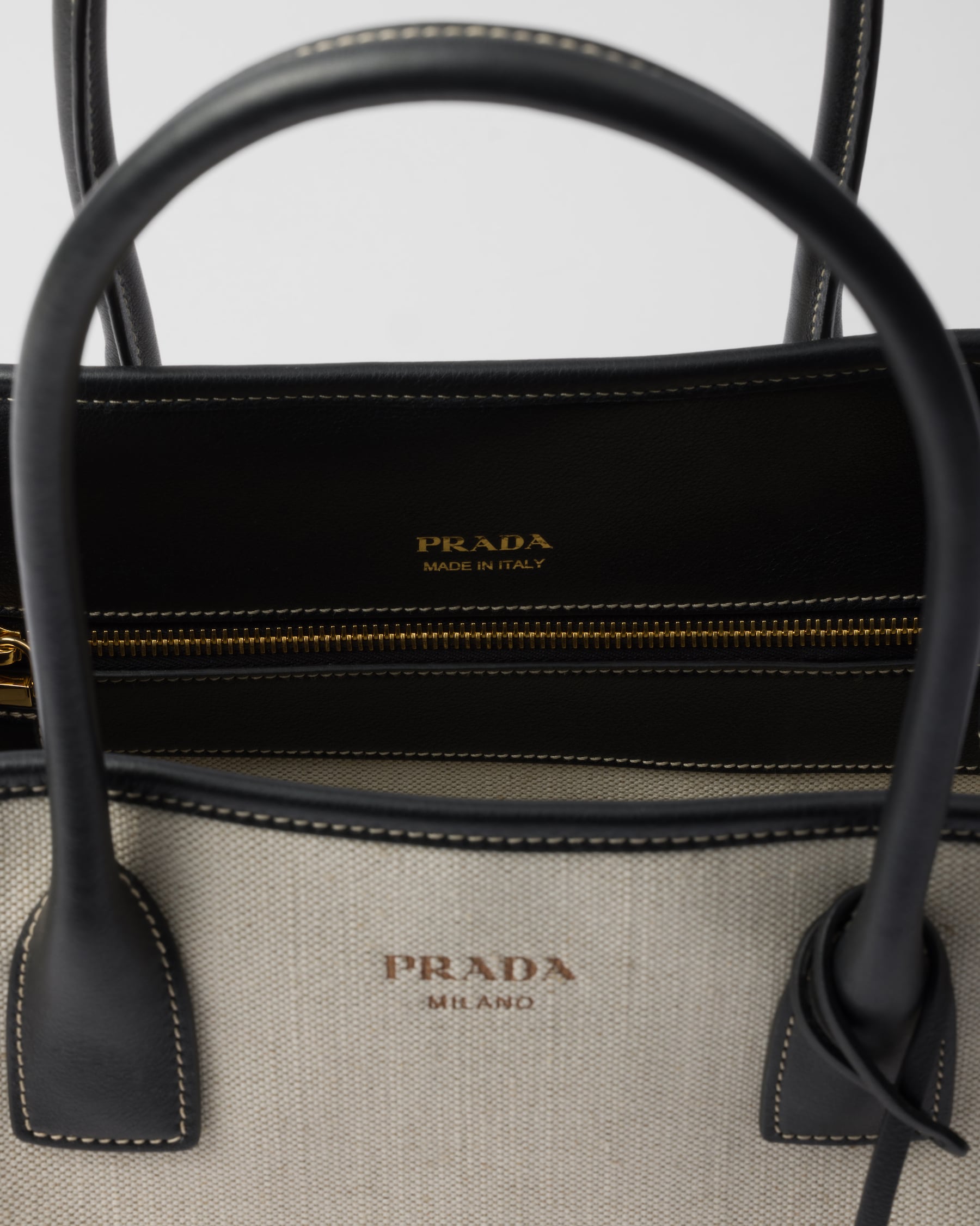 Prada medium linen-blend and leather tote1BG572_2HJA_F0I55_V_OOZ
