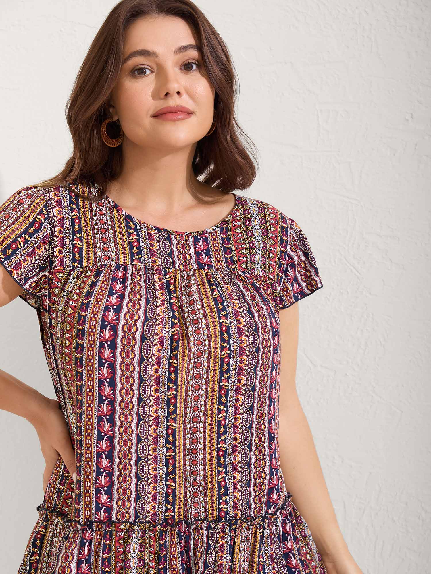 Boho Stripes Tiered Ruffle Blouse