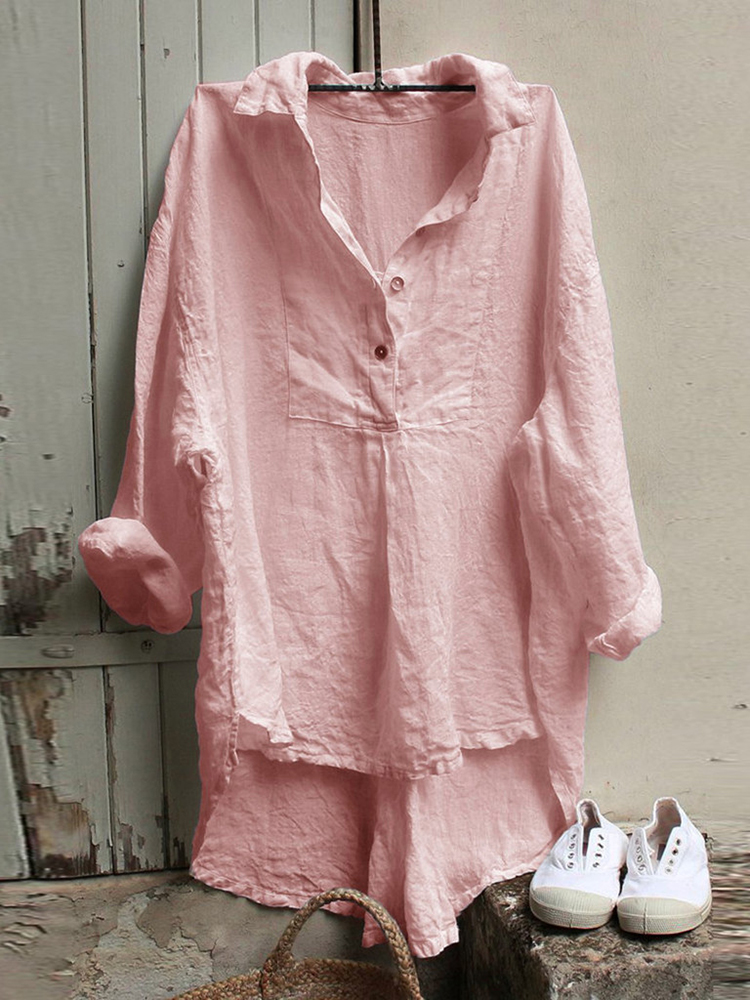 Loose Solid Color Long Sleeved Blouse