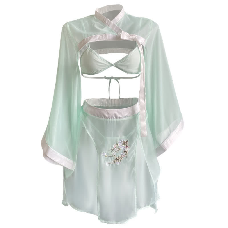 Vintage Han Costume Embroidery See Through Lingerie Set
