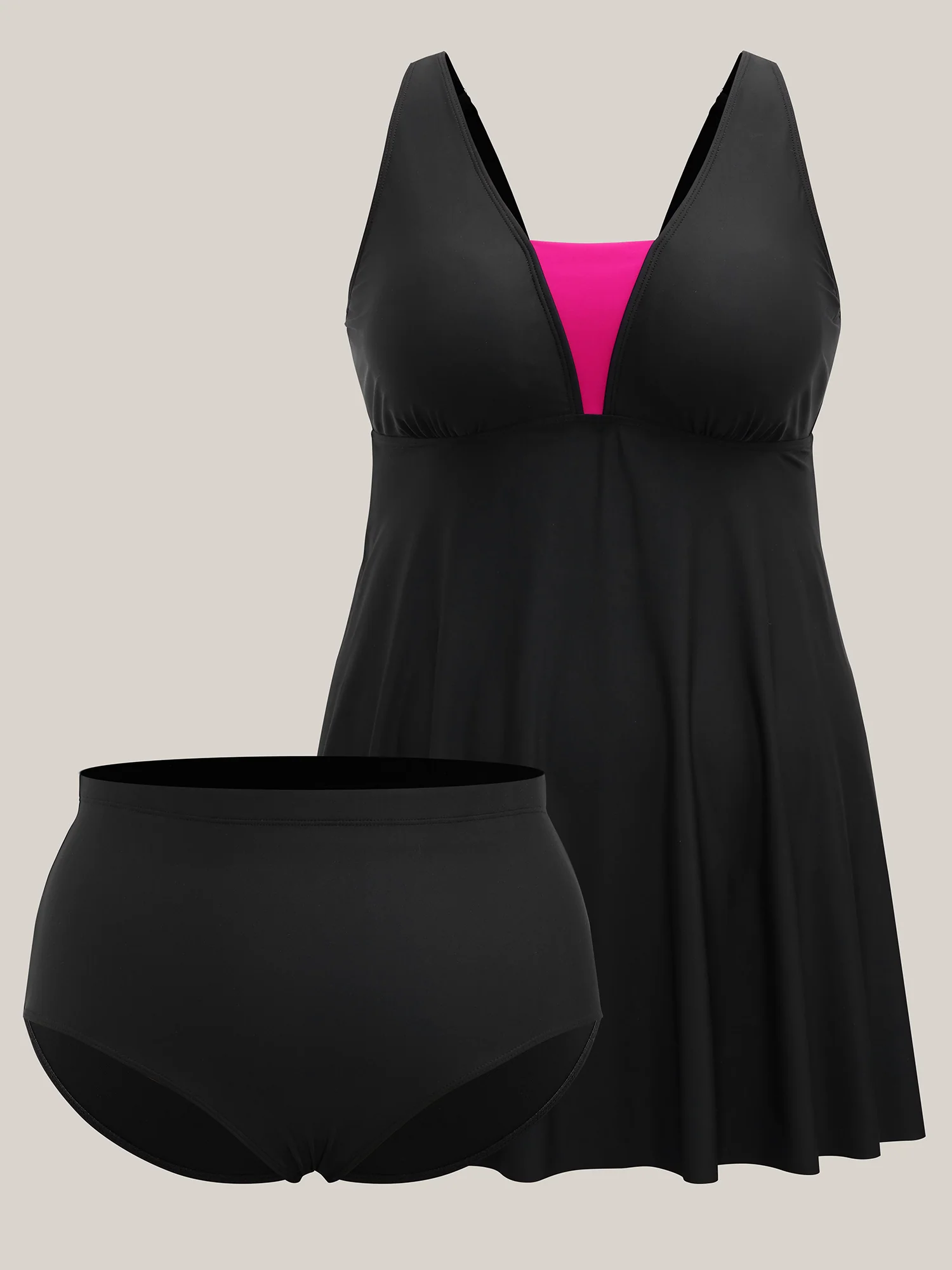 V Neck Color Contrast Swim Dress