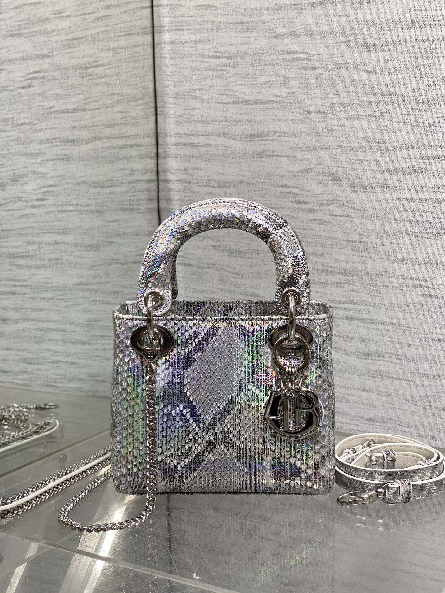 Dior Lady three-grid rare snakeskin Princess Diana bag