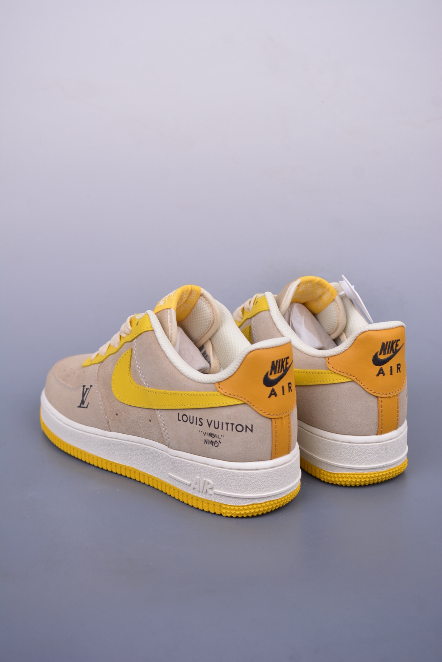 Louis Vuitton x Nike Air Force 1 07 LV8 Low Sneakers Khaki Bright Yellow LV Print HQ2037-322