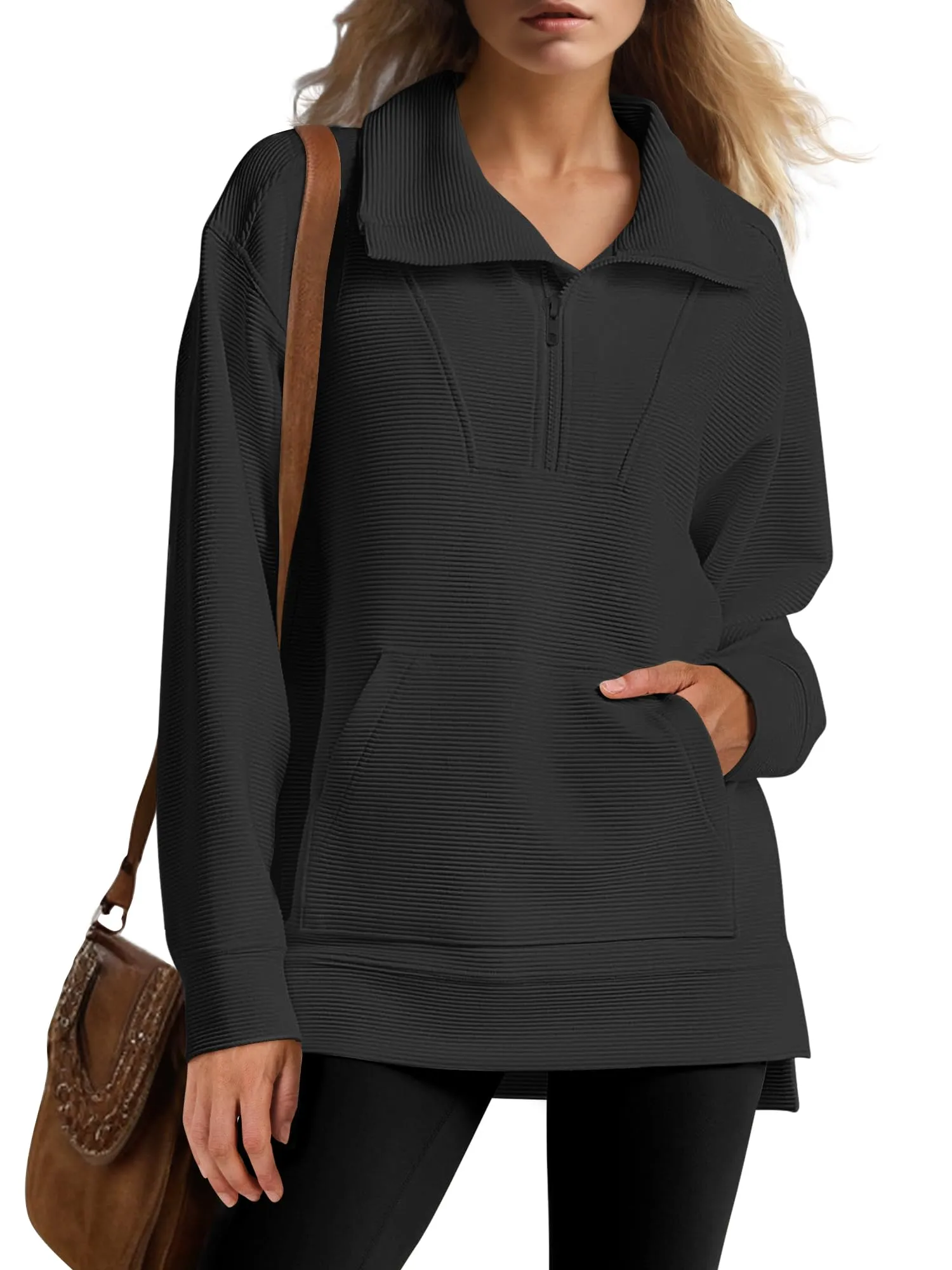 WOMEN'S QUARTER ZIP OVERSIZED KNIT PULLOVER (BUY 2 FREE SHIPPING)