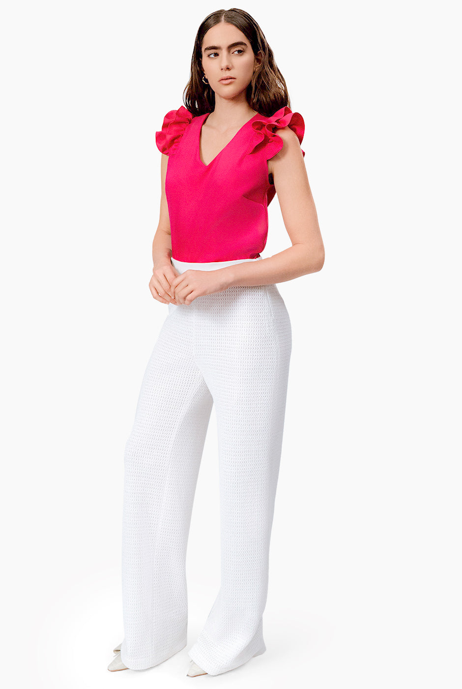 Blusa lisa con mangas de olan
