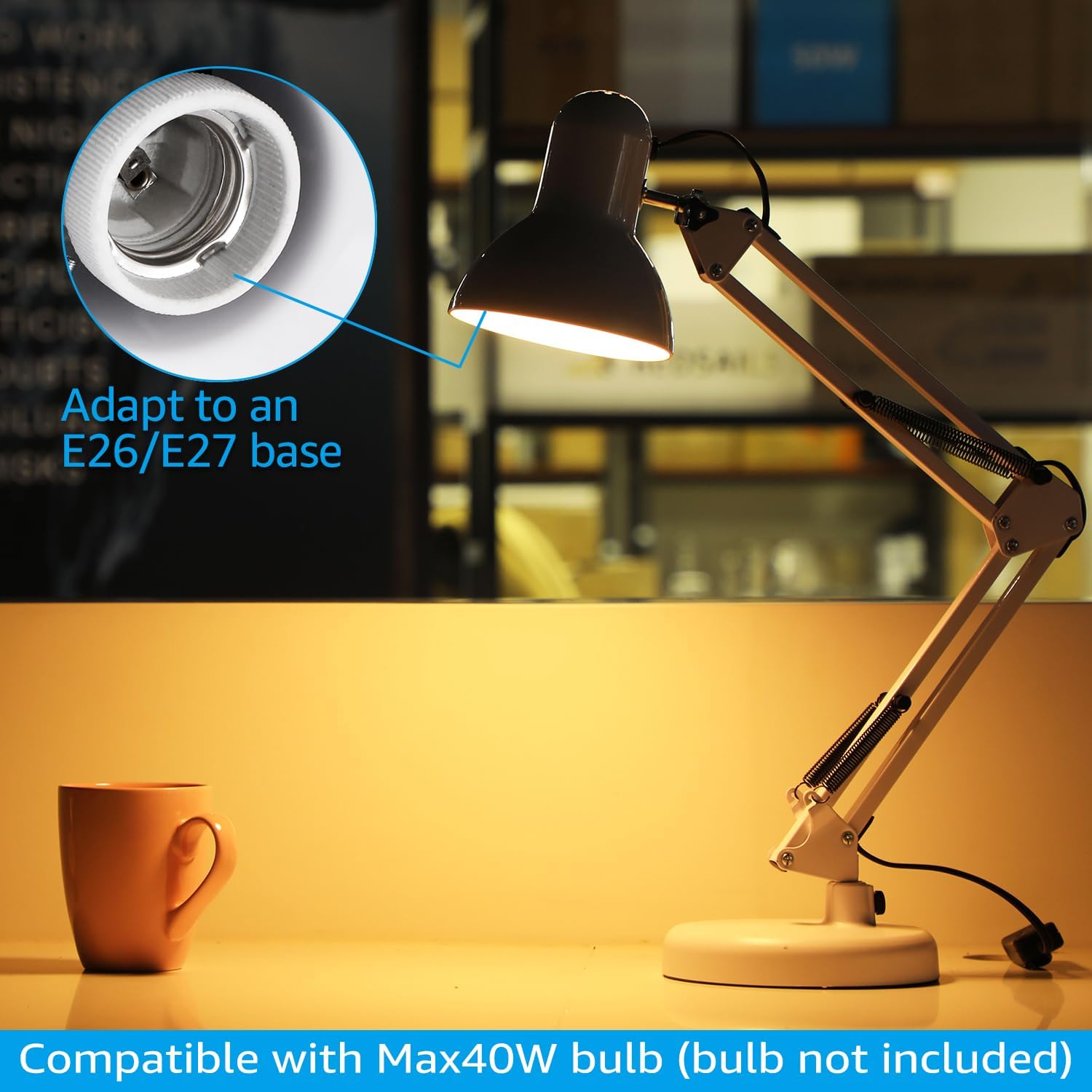 TORCHSTAR Metal Desk Lamp with Clamp, Swing Arm , Architect Adjustable Gooseneck Table Lamp, Clip Desk Lights for Home Office, Work, Study, Reading, E26 Base, Multi-Joint, Black
