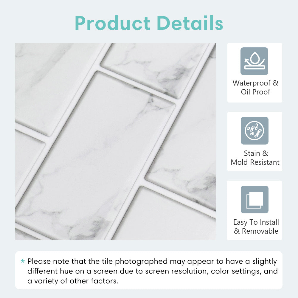 White Carrara Marble Peel and Stick Tile Stickers