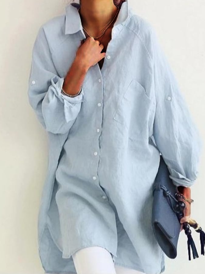 Women's Cotton Linen Pocket Casual Shirt Skirt