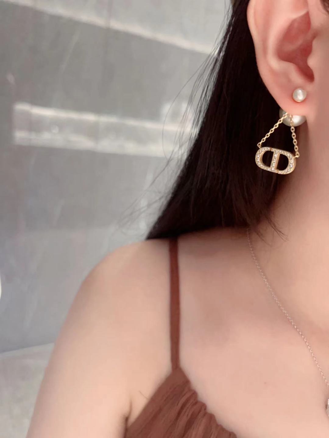 Dior Diamond CD Pearl Earrings