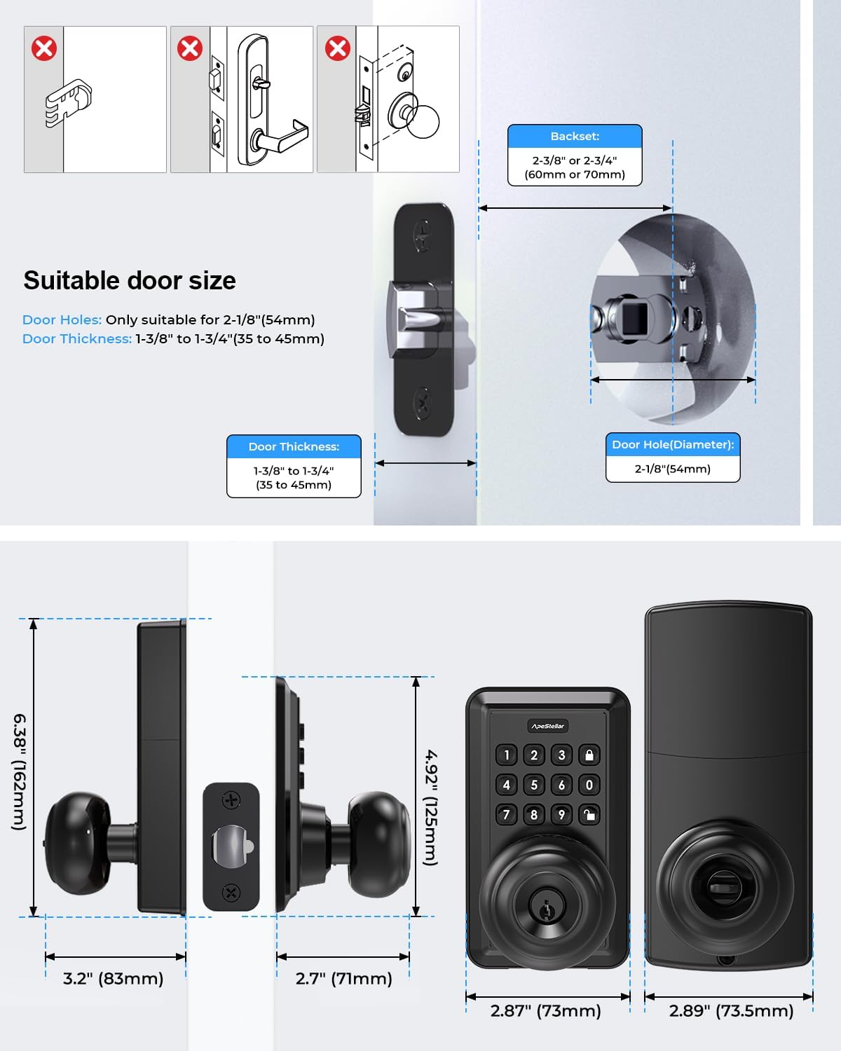 Keyless Entry Door Lock with Handle Knob - Digital Code Door Knob Handle Lock with Keypad - Smart Door Knob with Lock - Anti-Peeping Password-Auto Lock-Easy Installation-Oil Rubbed Bronze