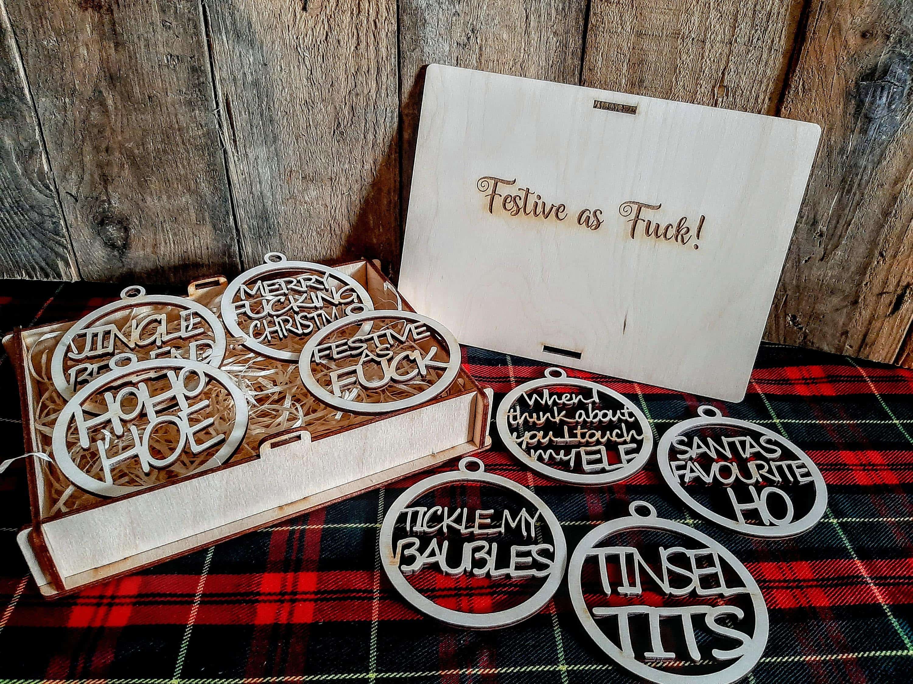 Set of Rude, funny tree decorations | Novel Christmas decorations in box