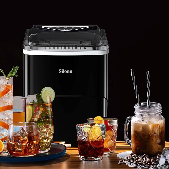 Silonn Ice Maker Countertop 9 Cubes Ready in 6 Mins 26lbs in 24Hrs
