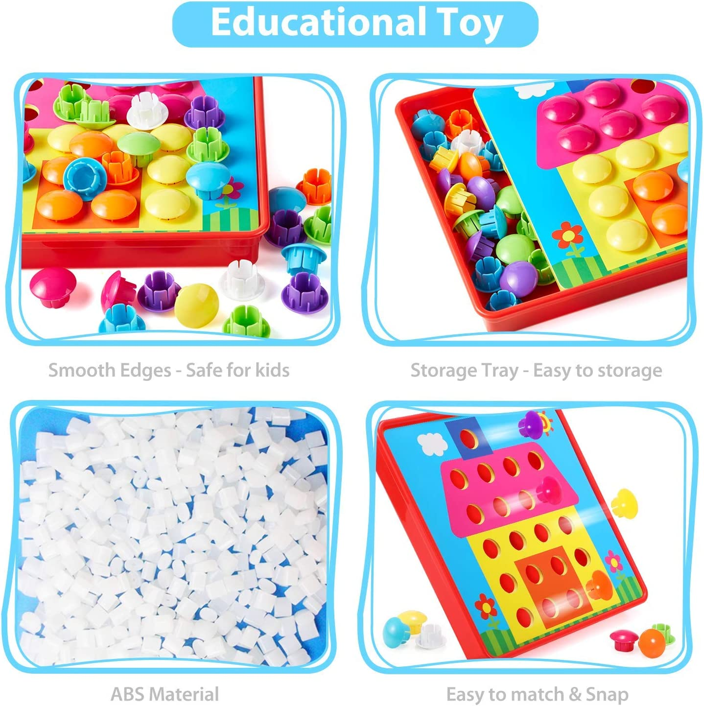 Button Art Toys for Toddlers, Geekper Matching Mosaic Board, Early Learning Educational Toys