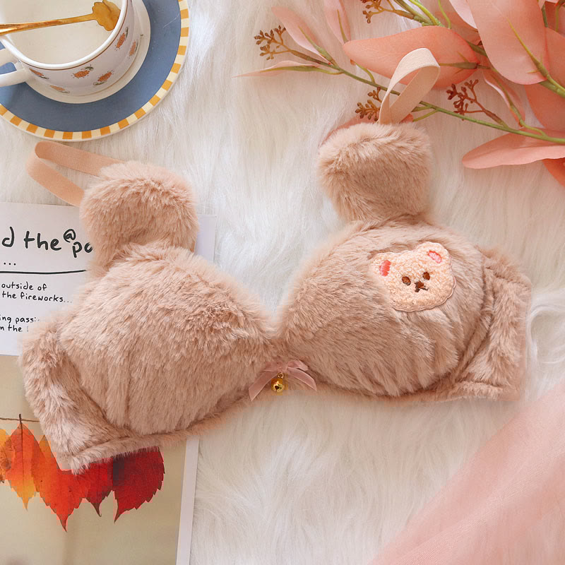 Kawaii Bear Embroidery Plush Lingerie Set