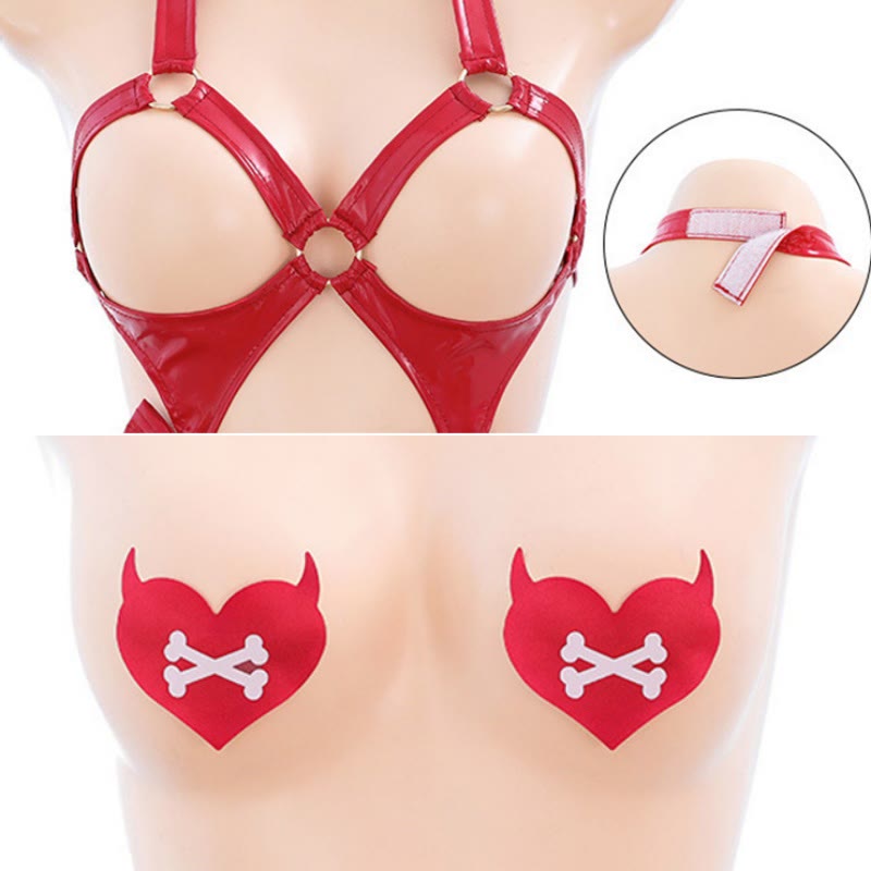 Christmas Hollow Out PU Lingerie Set