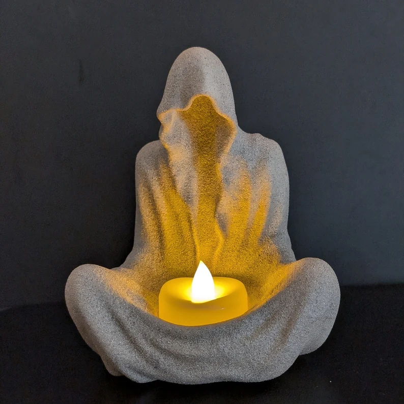 Tea Light LED Candle Holder - Resin Meditating Ghost