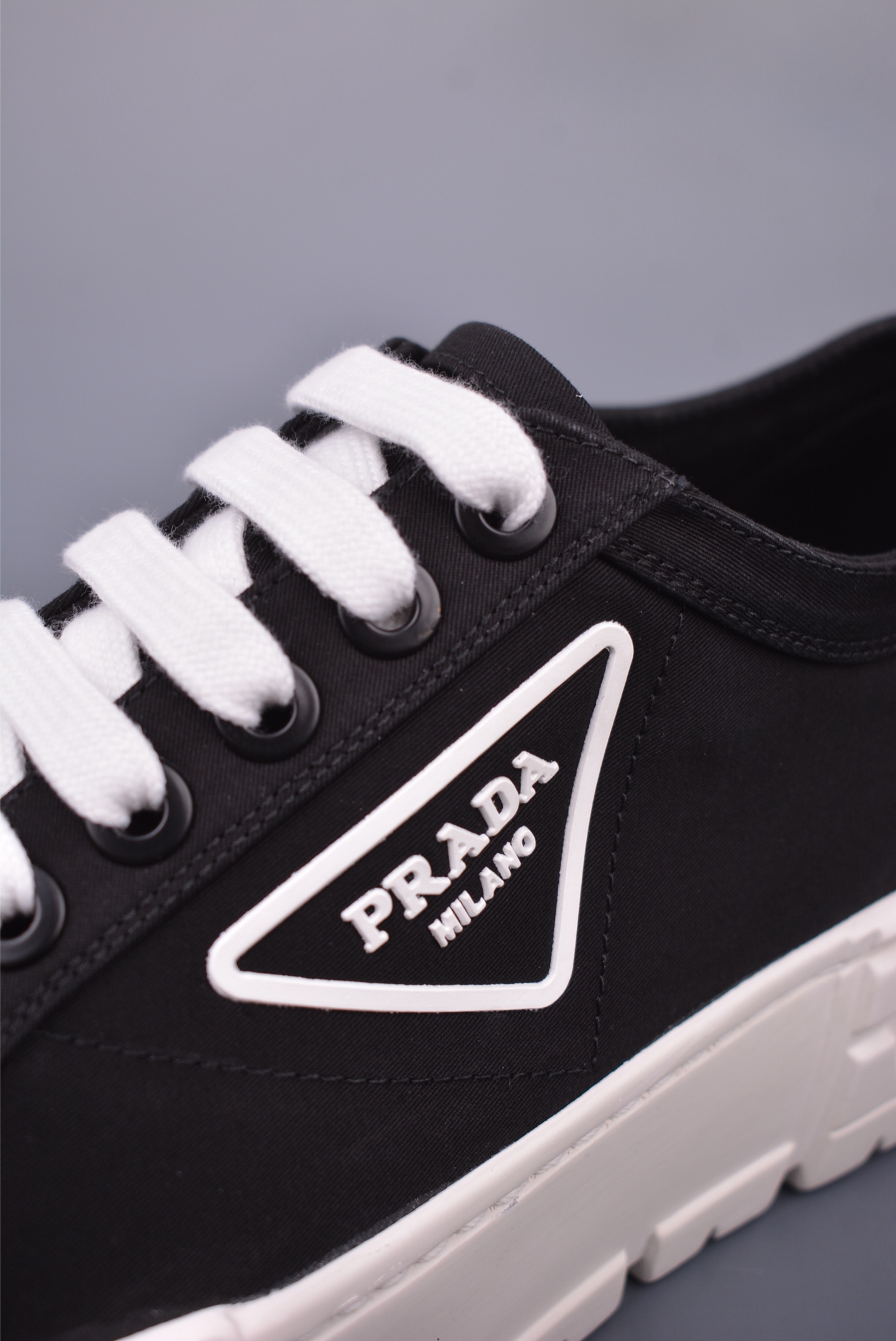 Prada Nylon Gabardine Low Sneakers Canvas Black and White SPAZZOL
