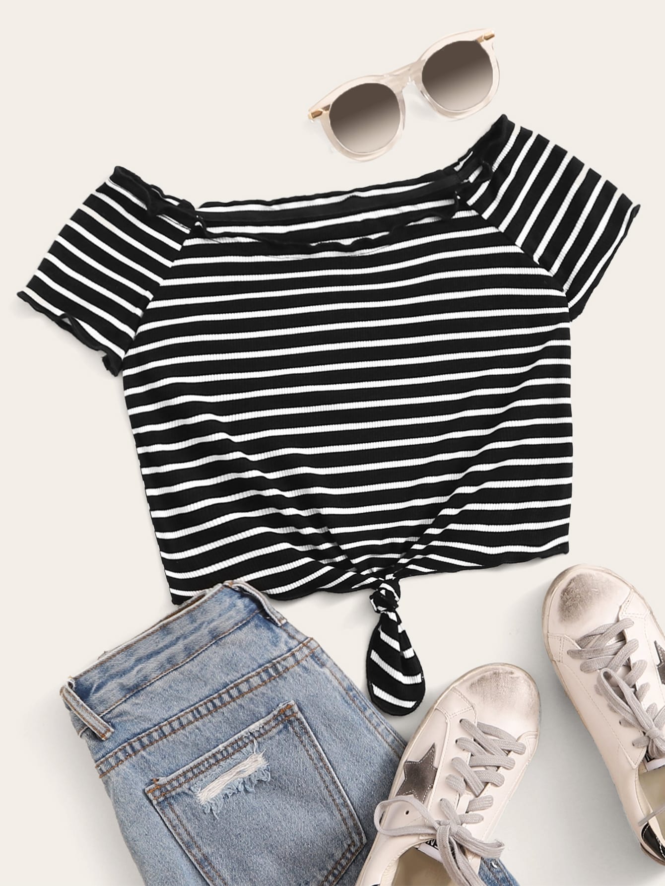 Lettuce ribbed knit striped crop top