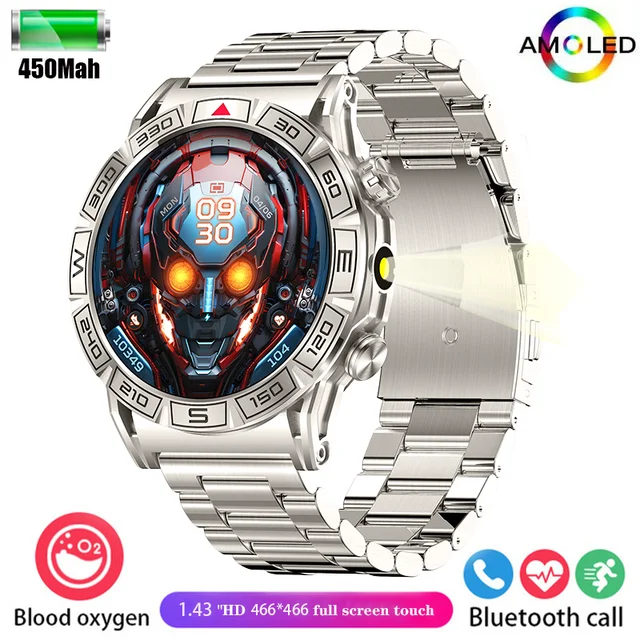 New men's outdoor three-proof 1ATM deep waterproof smartwatch 1.43inch 450Mah large battery HD Bluetooth call men's smartwatch