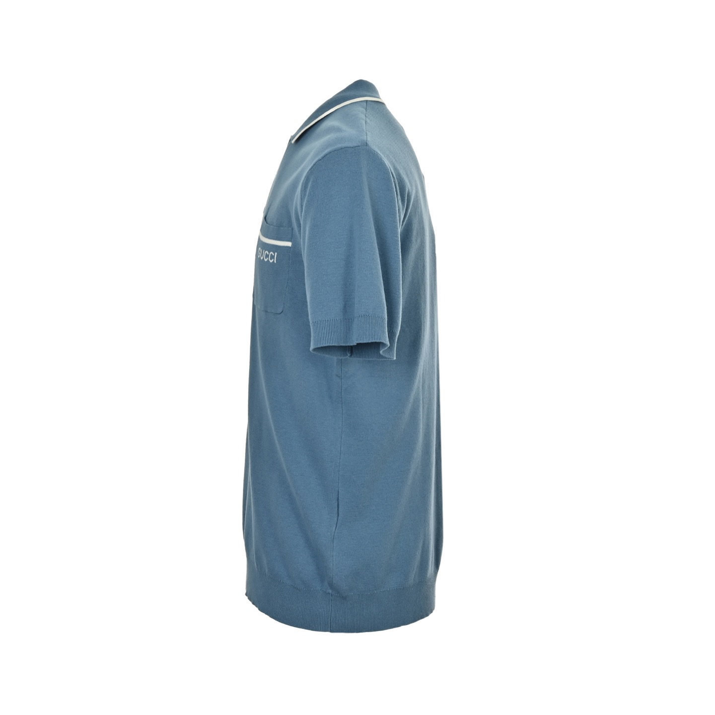 Gucci 25ss blue pocket jacquard knit polo short sleeve
