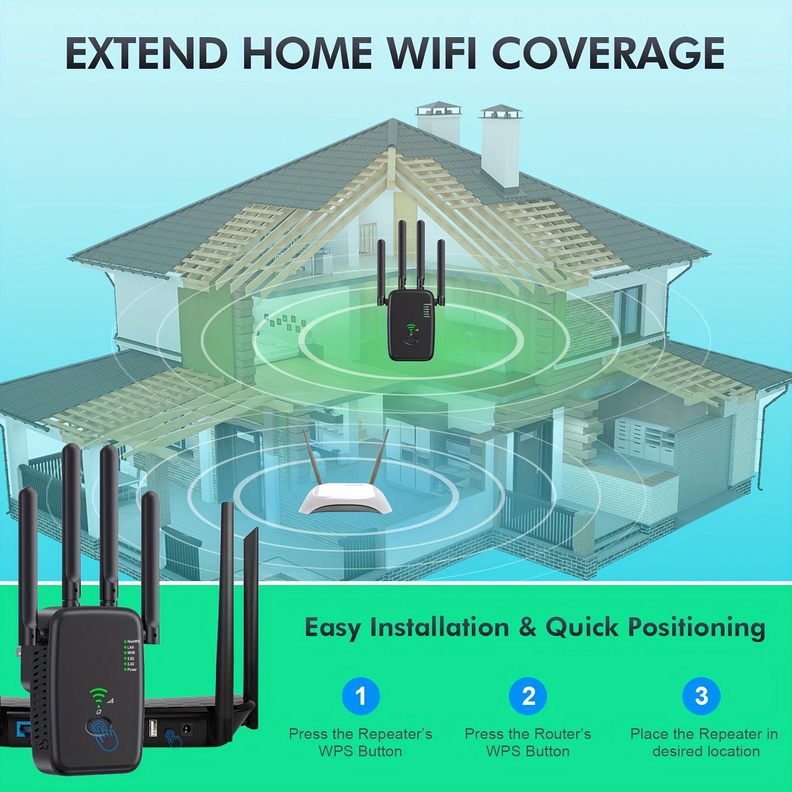 WiFi Extender 1200Mbps WiFi Signal Booster, Used For Home Office, Dual-band 2.4G/5G Outdoor Signal Amplifier Reapter AP Router