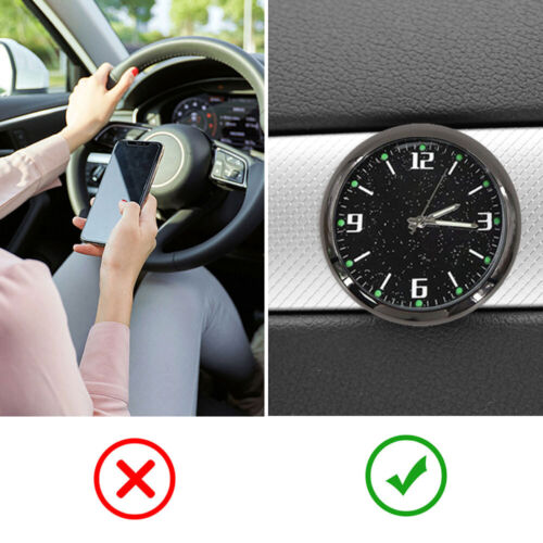 1x Luminous Diamond Quartz Analog Watch Stick On Car Clock Accessories Black