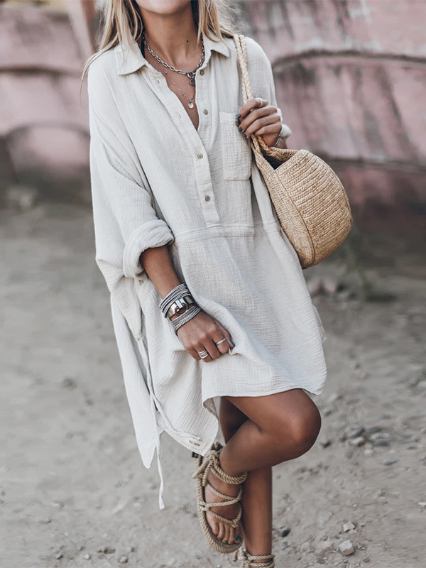 Casual V-neck Solid Color Dress