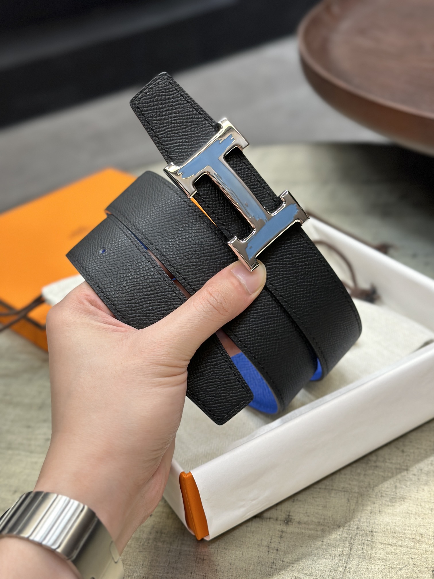 Hermès epsom double-faced calfskin belt 3.2CM wide