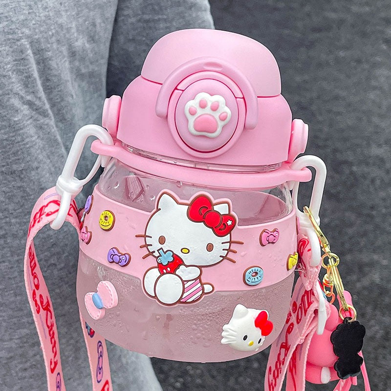 Sanrio Water Bottle with Straw 26.5oz with Two Ways to Dinking Modern Water Jug for Women/Teen Girl/School Water Bottles With Strap