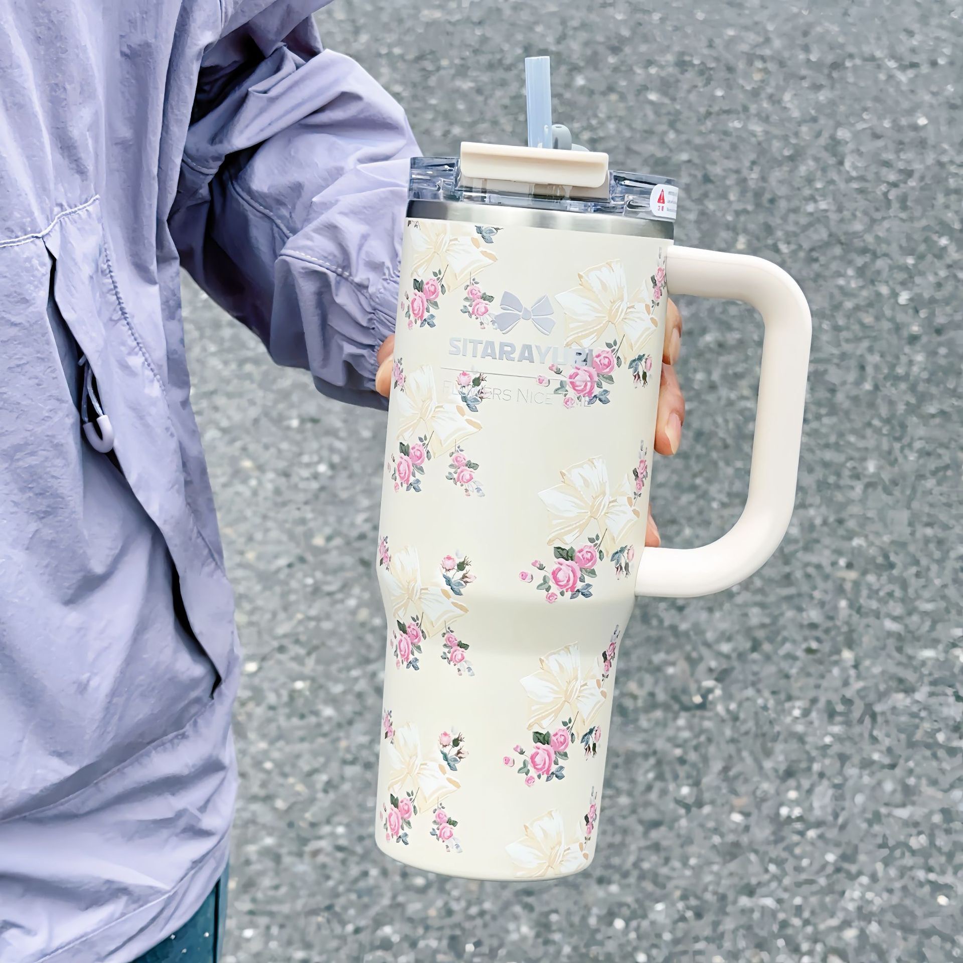 Giant Handle Straw Cup 304 Stainless Steel Large Capacity Car Insulated Cup Ice King Cup