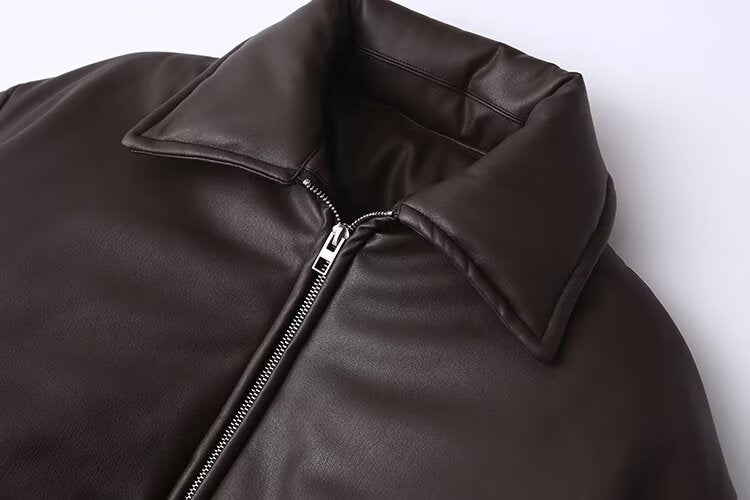 Leather Coat Women Autumn Winter Minimalist Locomotive Trendy Wide Shoulder High End Jacket Jacket