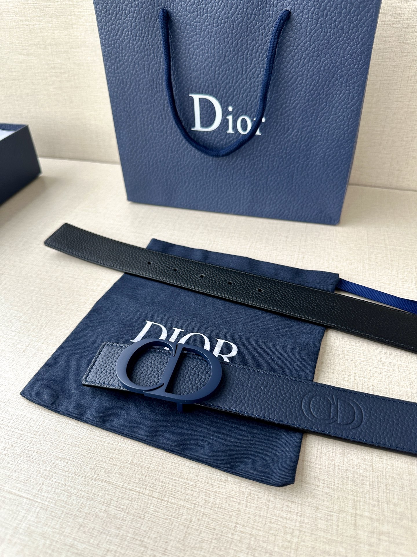 Dior embossed top layer leather belt 3.5CM wide