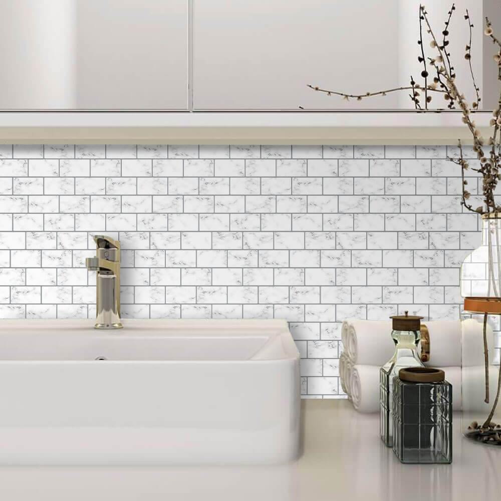 Carrara Marble Subway Peel and Stick Backsplash Tile