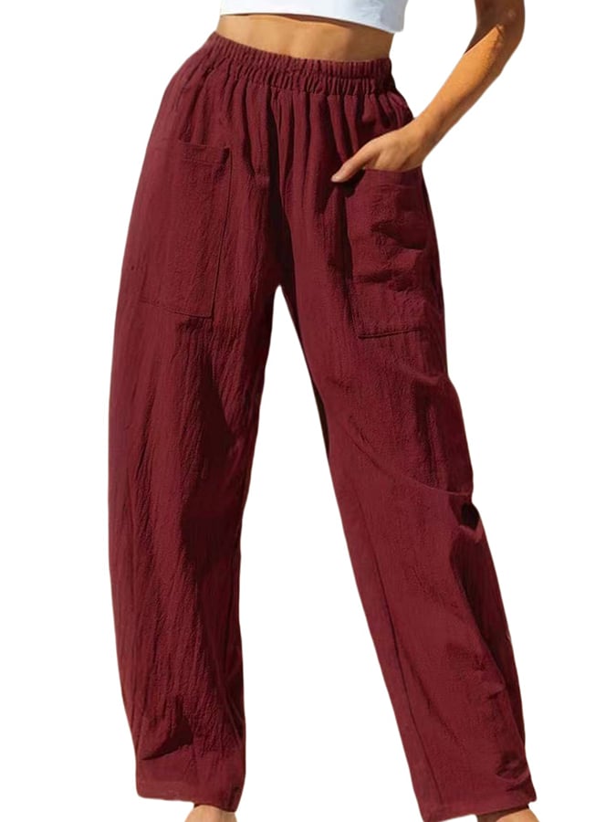 Women's Pocket Patchwork Elastic Waist Casual Pants