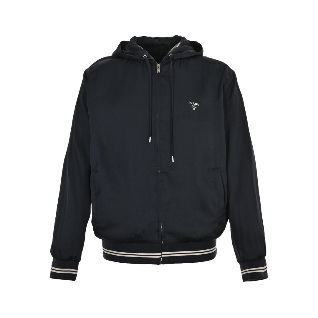 Prada 24ss silk webbing hem hooded jacket