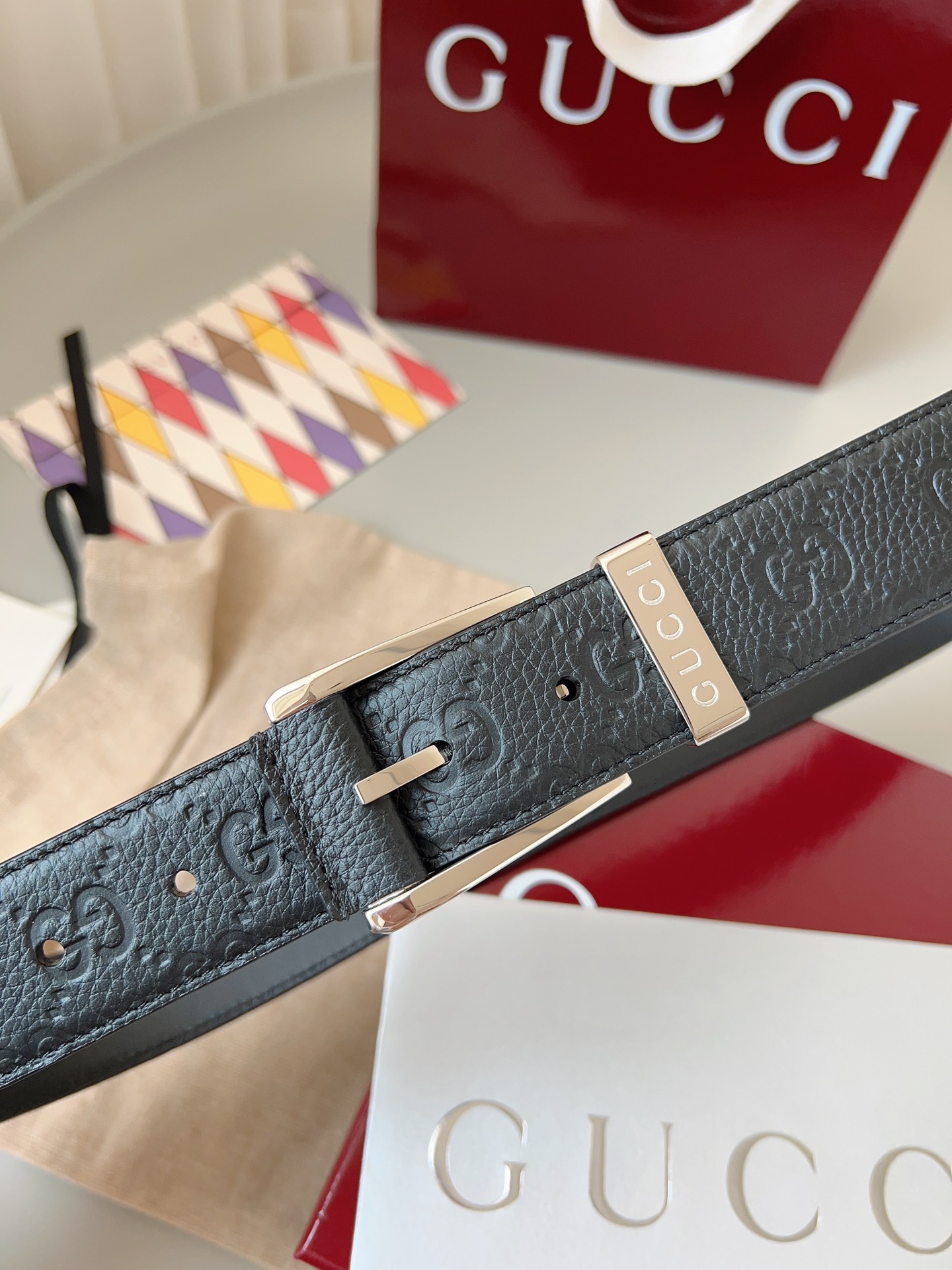 Gucci pin buckle printed leather belt 3.5cm wide