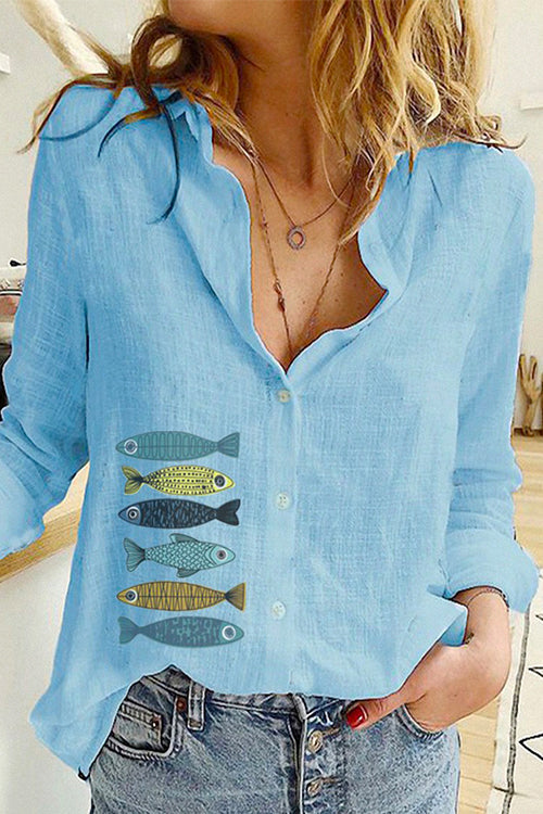 Heididress Long Sleeve Button Down Cotton Linen Shirt