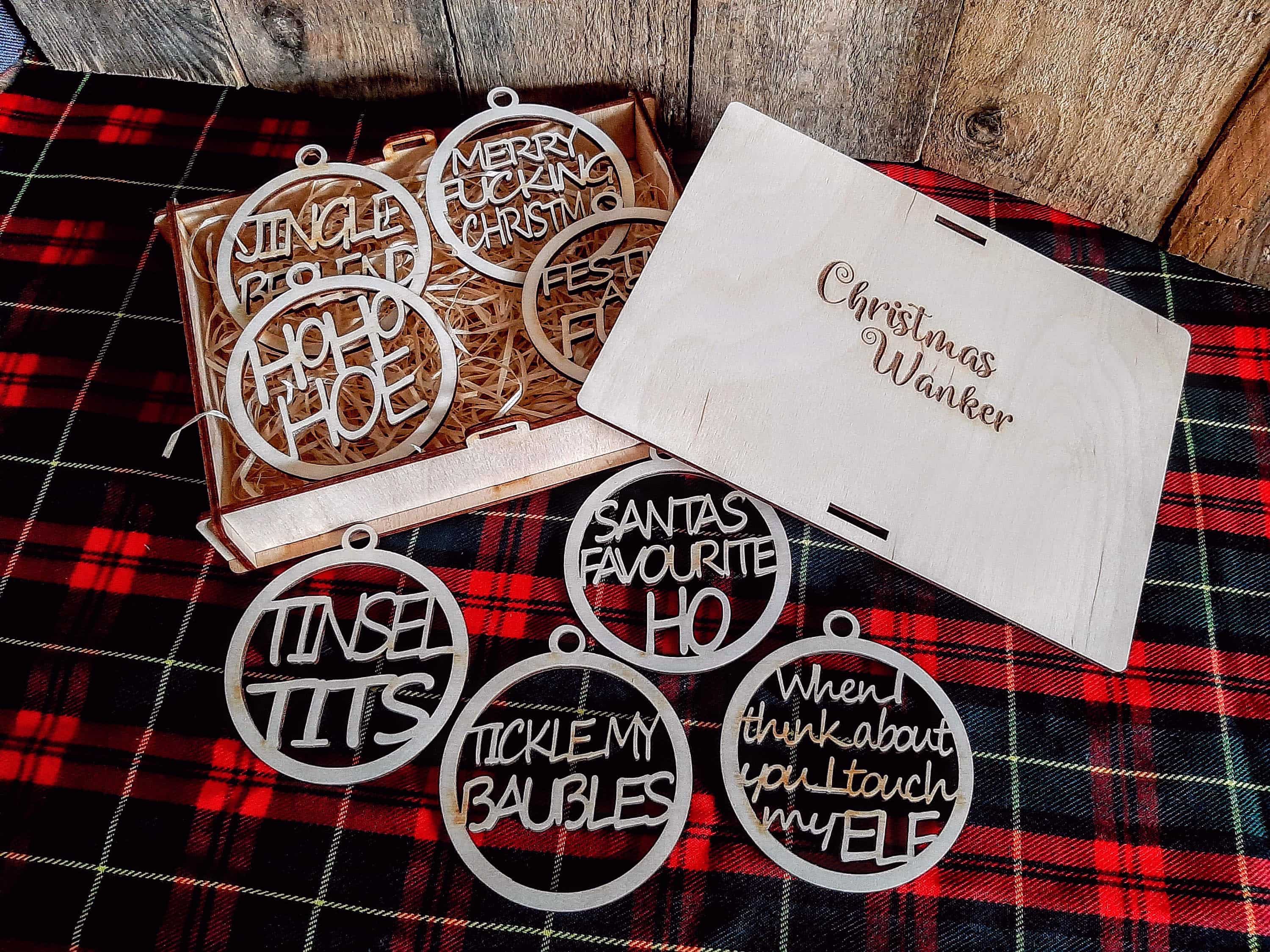 Set of Rude, funny tree decorations | Novel Christmas decorations in box