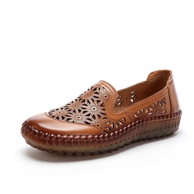 Genuine Leather Round Toe Flats Ladies Shoes for Bunions