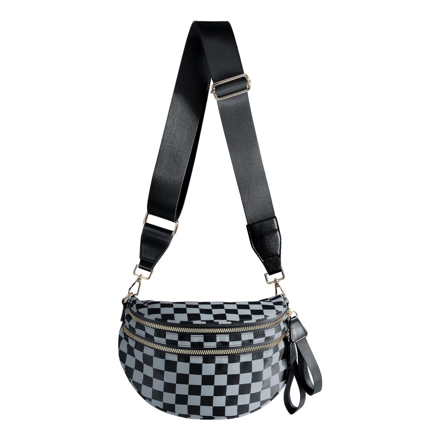 💥ON SALE💥Black and White Checkered Crossbody Nylon Bum Bag Plus Size Friendly Fanny Pack