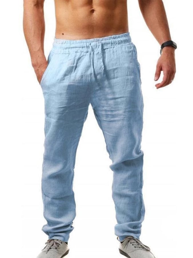 Men's Cotton Linen Drawstring Pocket Trousers