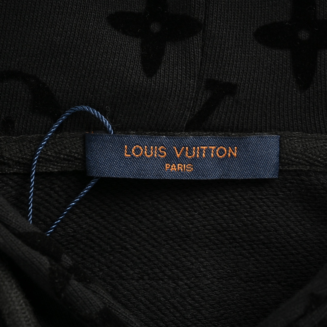 Louis Vuitton 24Fw all-over monogram flocked print hooded sweatshirt