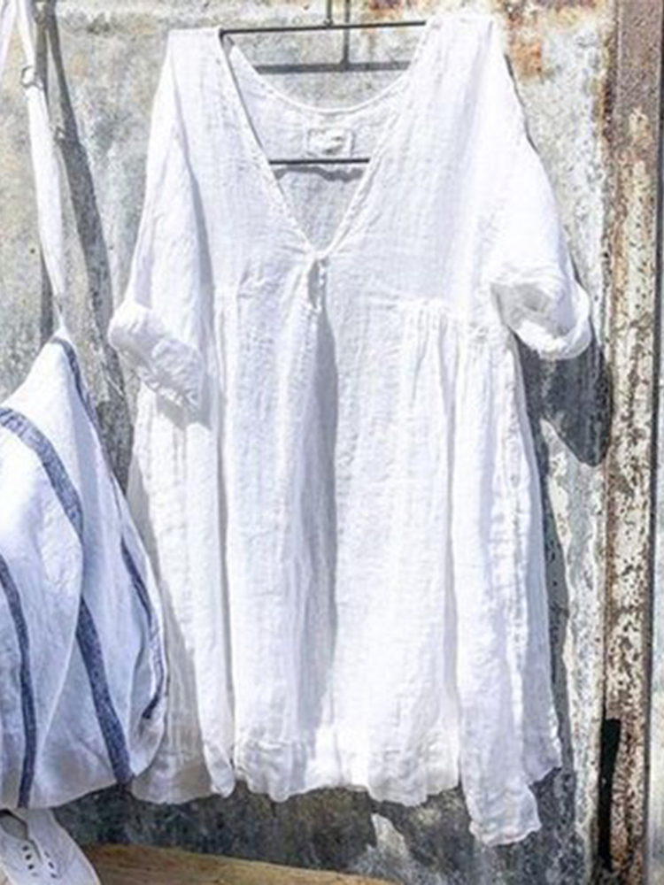 Casual Loose Solid Color Mini Dress
