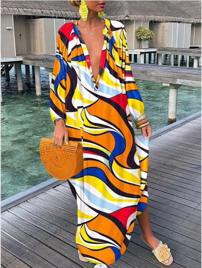 👗👗Bohemian Fashion Printed V-Neck Wrap Maxi Dress (Summer Must-Have for Women)