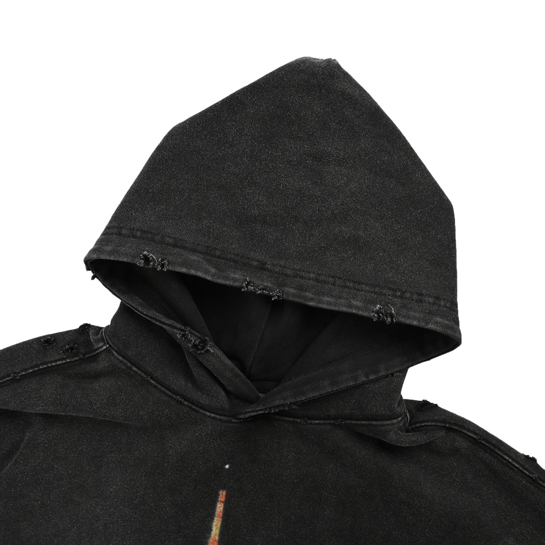 Balenciaga 24Fw Tokyo Tower damaged washed distressed hooded sweatshirt