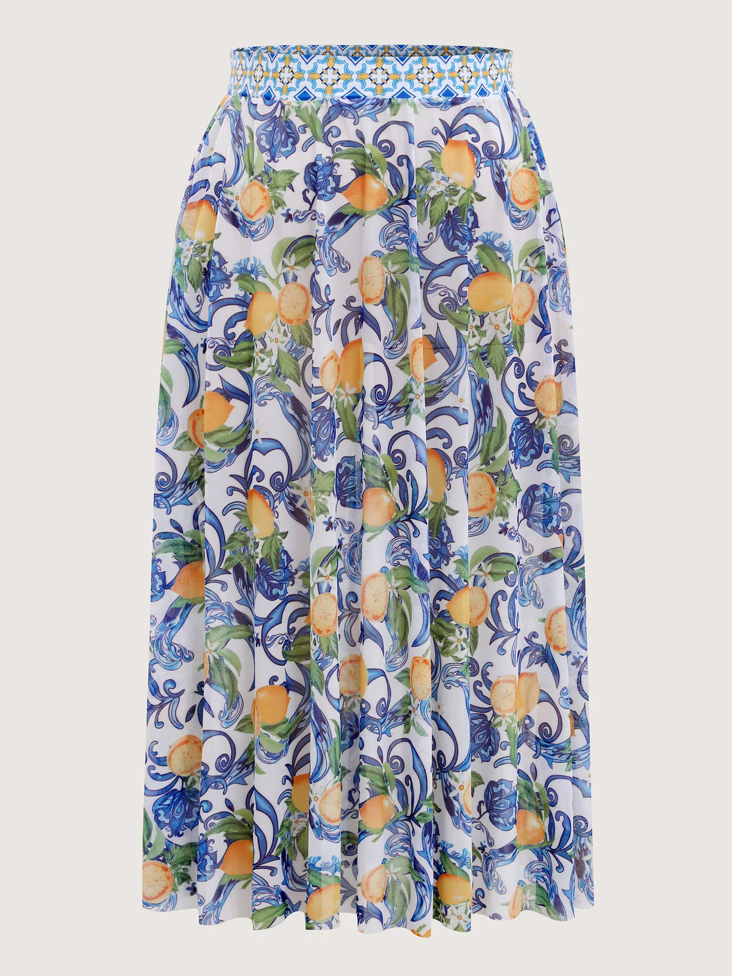 Two-Piece Citrus Print Sarong Swimsuit