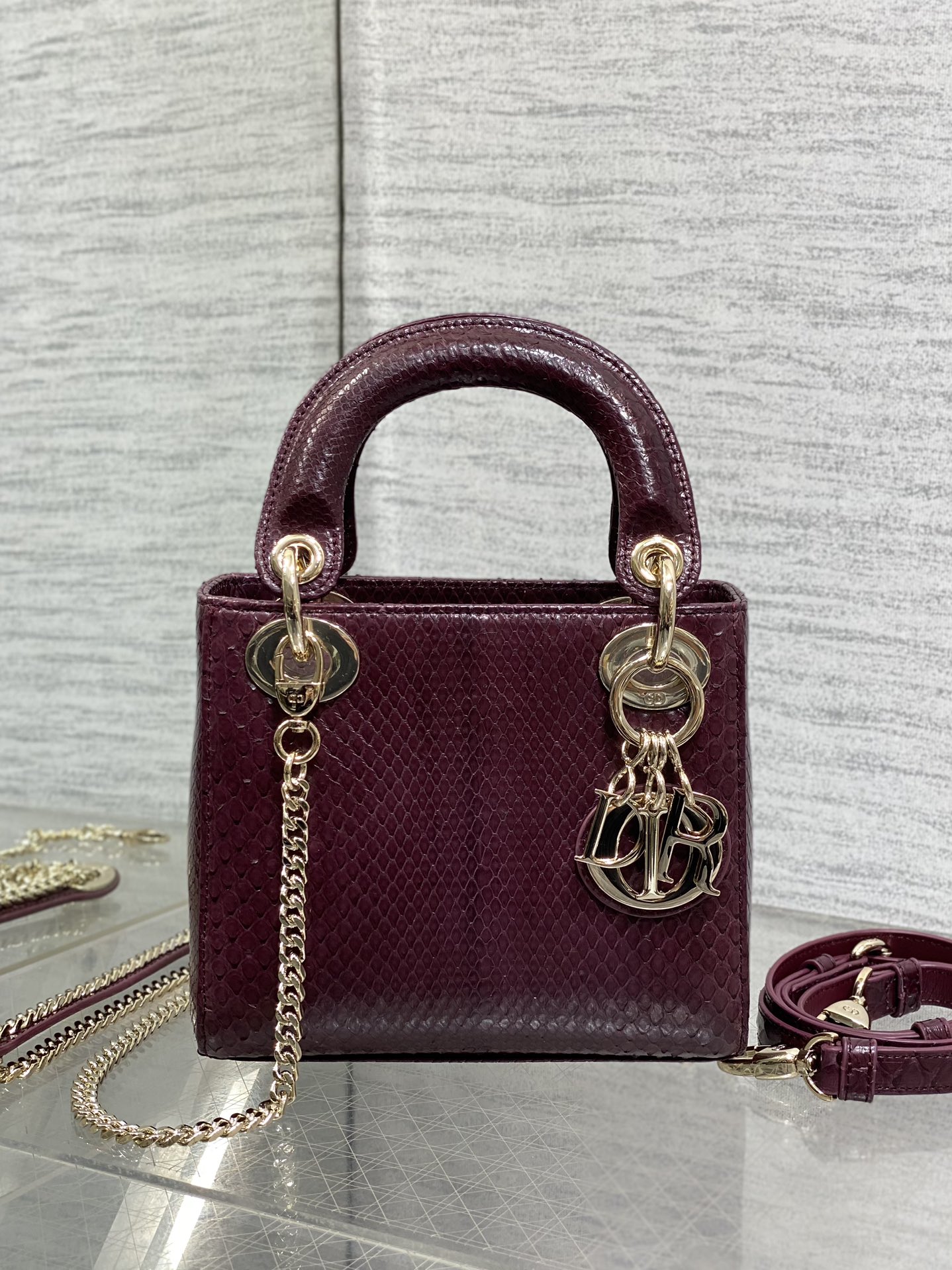 Dior Lady three-grid rare snakeskin Princess Diana bag
