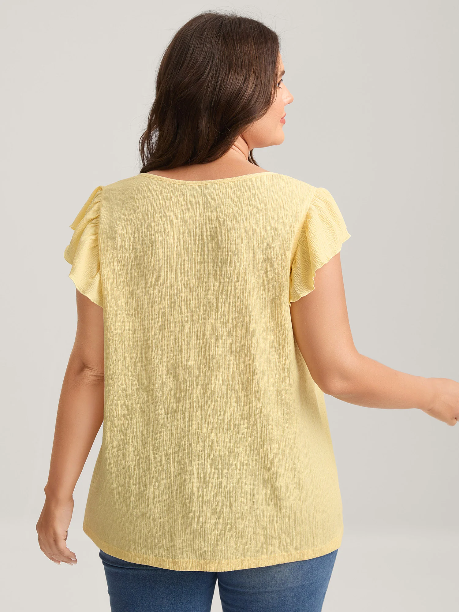 Shirred Square Neck Flowy Solid Top